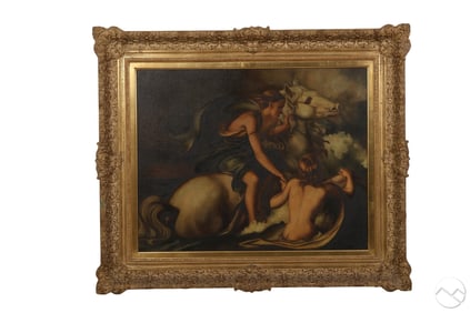 Antique Art Deco Female Figures and Horse Painting