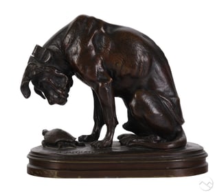 Alfred Jacquemart 1824-1896 Dog with Turtle Bronze