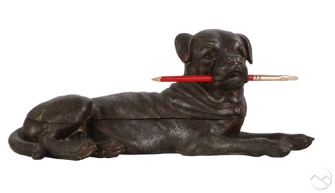 Antique Bull Mastiff Dog Triple Inkwell Pen Holder
