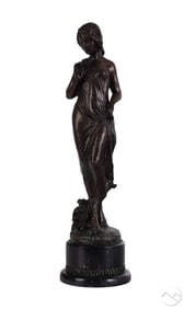 Art Nouveau Figural Bronze Maiden Sculpture 21"