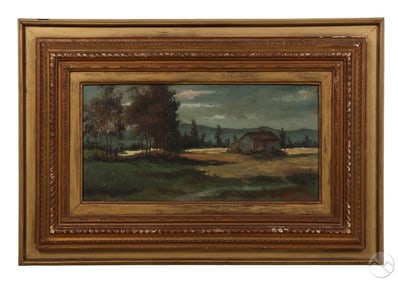 Antique Rural Countryside Landscape Oil Painting