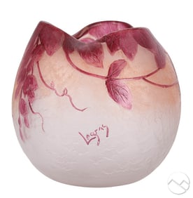 Legras French Serie Rubis Round Cameo Glass Vase