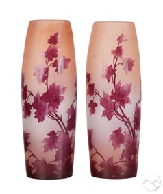 Legras Pair of Serie Rubis Cameo Art Glass Vase