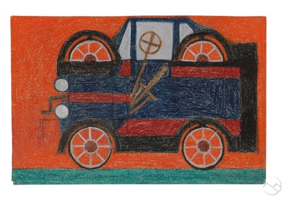 Eddie Arning 1898-1993 Outsider Crayon Drawing