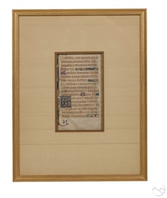 Illuminated Manuscript Leaf 14th C Book of Hours
