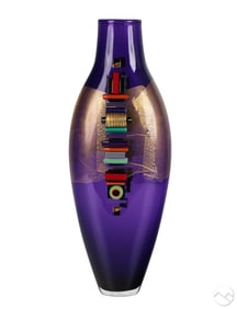 Murano Style Amethyst Gold Leaf Glass Vase SIGNED