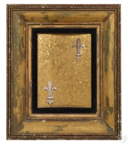 Italian Stone Fleur de Lis and Gold Tile Mosaic
