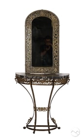 Oscar Bach Iron Marble Top Console Table & Mirror