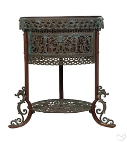 Oscar Bach Cast Iron and Copper Jardiniere Stand
