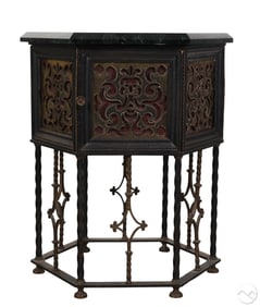 Oscar Bach Antique Iron & Marble Top Cabinet Table
