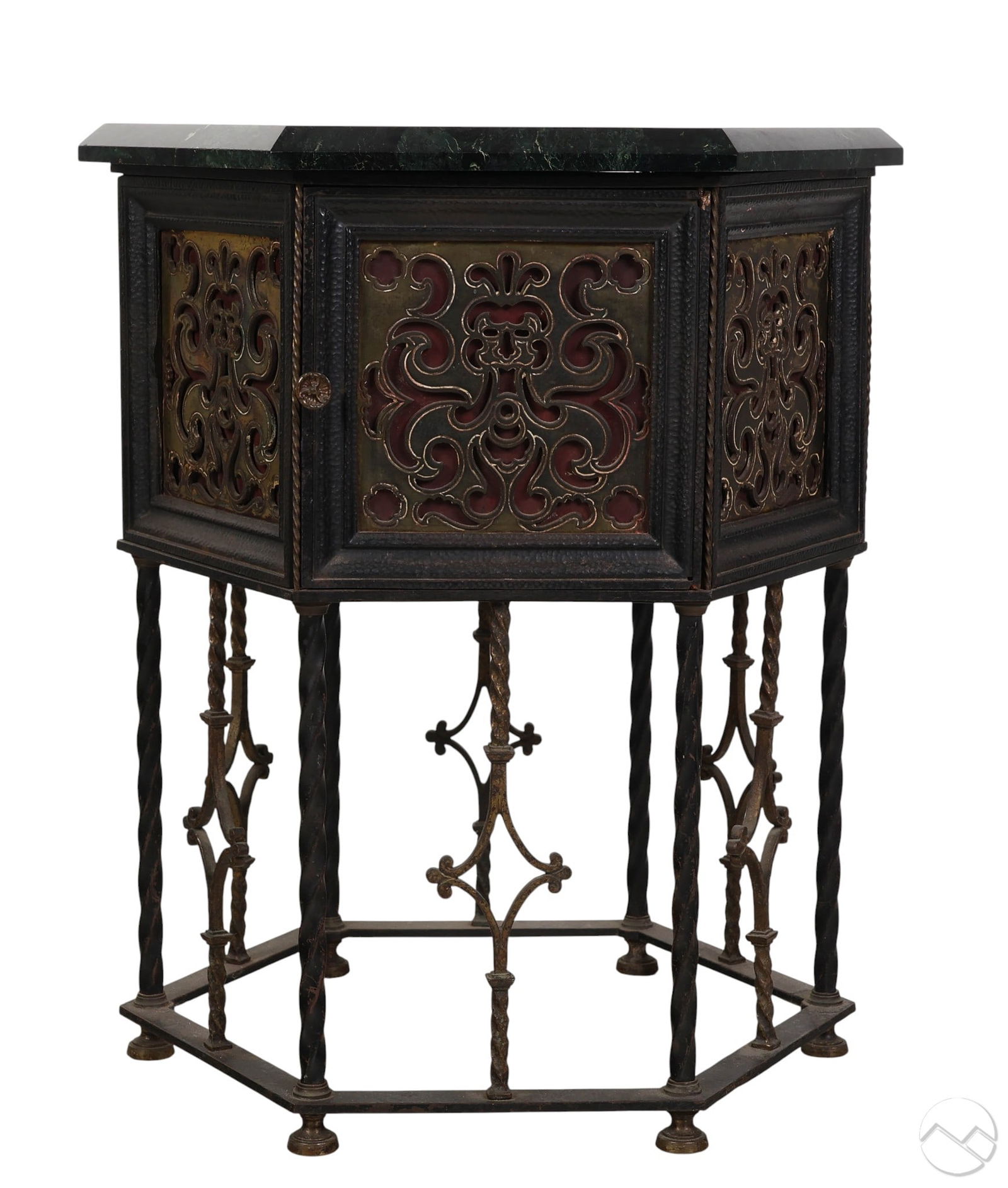 Oscar Bach Antique Iron & Marble Top Cabinet Table (1 of 8)