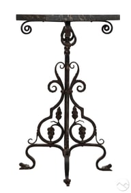 Antique Marble Top Wrought Iron Pedestal Table