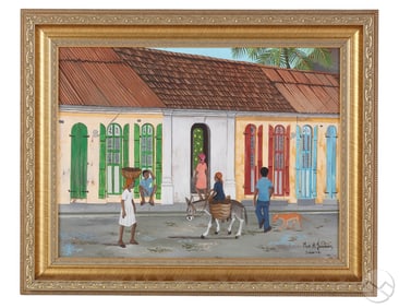 Max H Gerbier b.1951 Haitian Street Scene Painting