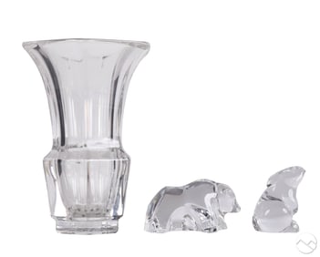 Baccarat Crystal Vase Rabbit Bear Sculpture 3p LOT