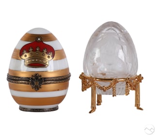 Limoges Faberge Porcelain & Crystal Glass Egg LOT