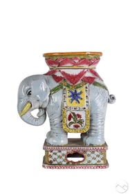 Italian Glazed Terracotta Elephant Pedestal Stool