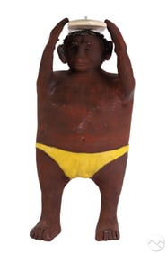 Terracotta Folk Art Surfer Board Sculpture SIGNED