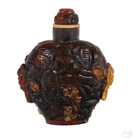Chinese Carved Amber Figural Fish Snuff Bottle 27g