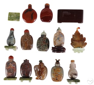 Chinese Carved Hard Gemstone Snuff Bottles 12p LOT