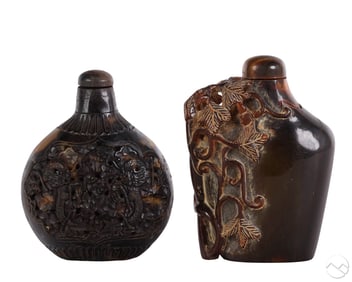 Chinese Pr Carved Water Buffalo Horn Snuff Bottles
