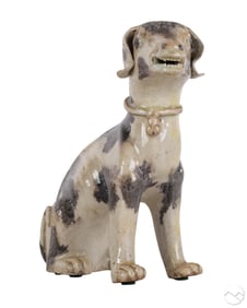 Chinese Pottery Sitting Dog with Collar Sculpture