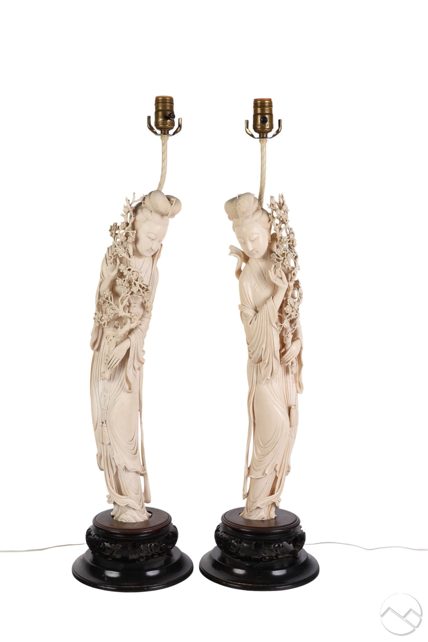 Chinese Carved Quan Yin Figural Sculpture Lamps (1 of 10)
