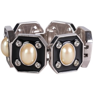 Yves Saint Laurent 80s Enamel Pearl Panel Bracelet