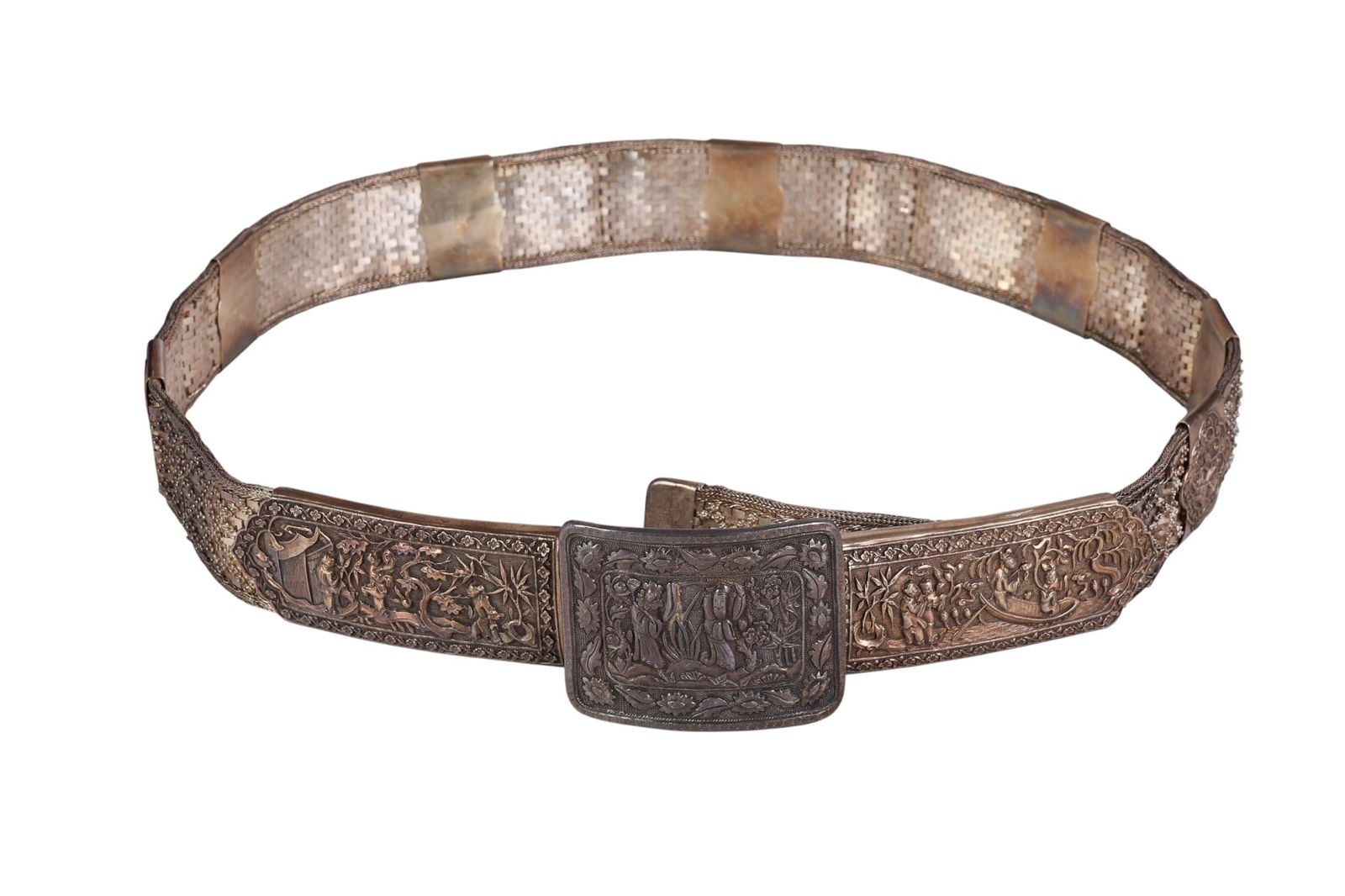 Chinese 19th Century Silver Figural Panel Belt (1 of 9)
