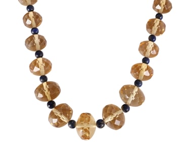 Vintage Citrine and Sodalite Beaded Necklace 1940s