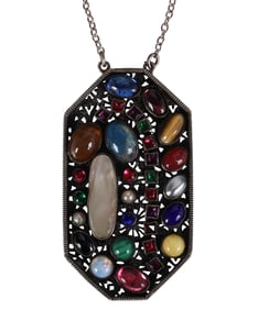 Edwardian 1900s Multi Gem Crystal Pendant Necklace