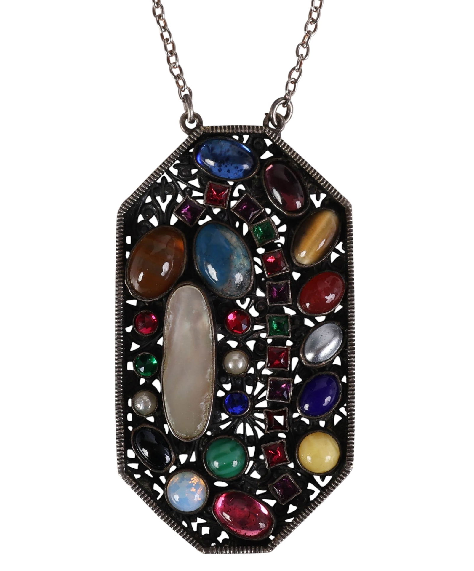 Edwardian 1900s Multi Gem Crystal Pendant Necklace (1 of 7)