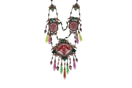 Czech 20s Egyptian Revival Crystal Panel Necklace