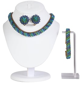 Vintage Hobe 1960s Beaded Crystal Mesh Parure SET