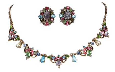 Hollycraft 50s Pastel Crystal Necklace & Earrings