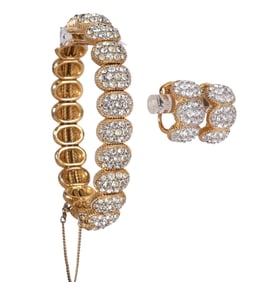 Ciner 1950s Crystal Oval Link Bracelet & Earrings