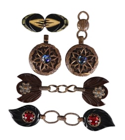 Art Deco 1920s Bakelite and Glass Cape Clasp LOT