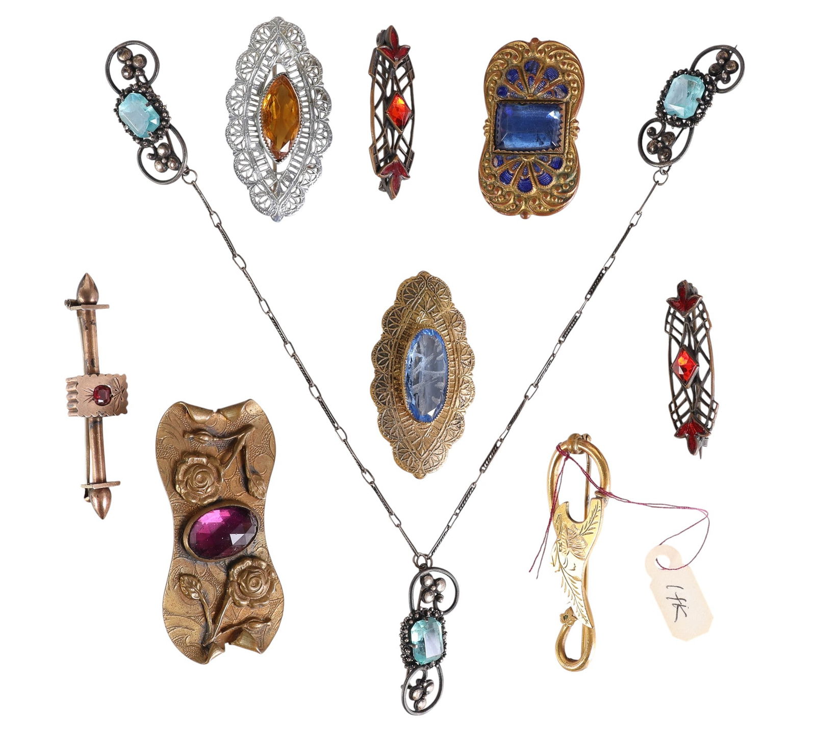 Victorian 1880s Gold Sterling and Glass Brooch LOT (1 of 6)