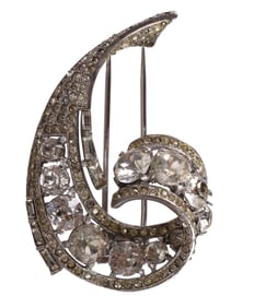 Trifari 1940s Sterling Crystal Ribbon Fur Clip