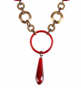 Arts and Crafts 1900s Ruby Glass Circle Necklace