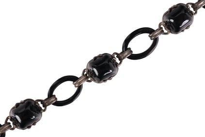 Arts and Crafts 1900s Sterling French Jet Bracelet