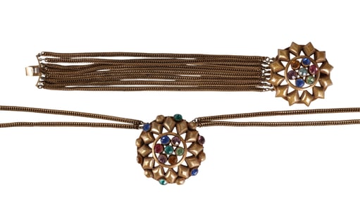 Czech 1920s Jewel Tone Crystal Necklace & Bracelet