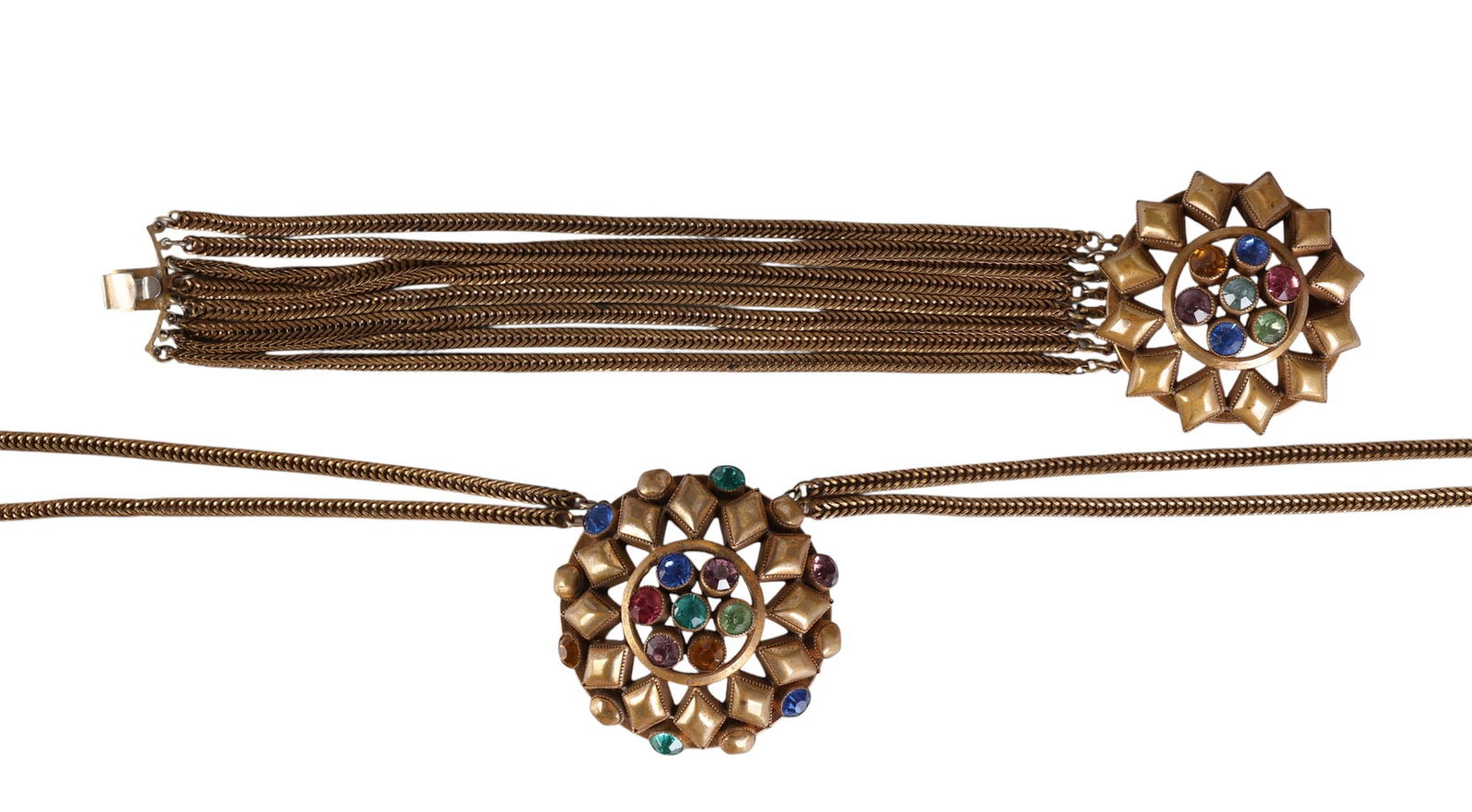 Czech 1920s Jewel Tone Crystal Necklace & Bracelet (1 of 6)