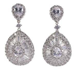 1970s Sterling Cubic Zirconia Pear Drop Earrings