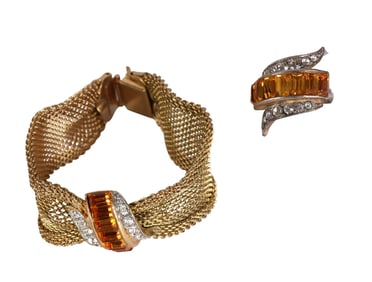 Emmons 50s Topaz Crystal Mesh Bracelet & Ring SET