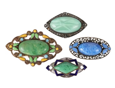 Czech 1920s Art Deco Art Glass & Crystal Brooches