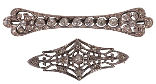 Edwardian 1900s Sterling Crystal Bar Brooch SET