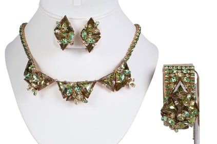 Watermelon Crystal Bracelet Necklace Earrings SET