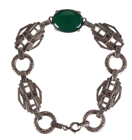 German 1920 Art Deco Sterling Chrysoprase Bracelet