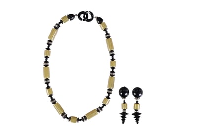 French 20s Art Deco Galalith Necklace Earrings SET