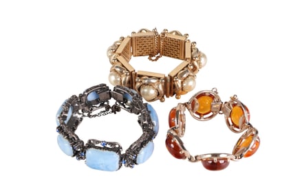 1950s Chunky Glass & Lucite Designer Bracelet TRIO